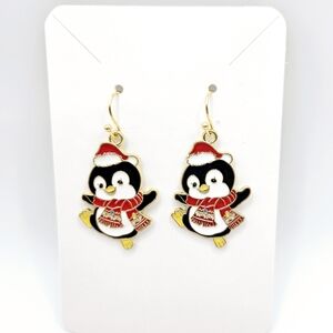 Winter Penguin Santa Hat Scarf Earrings Holiday Jewelry New